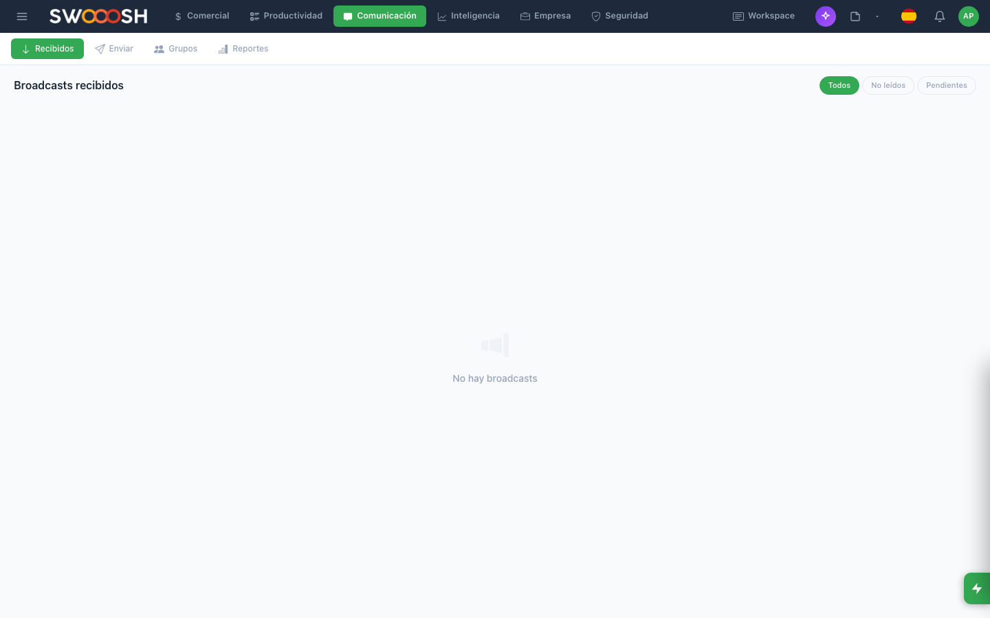 Company announcements with read receipts and team segmentation.